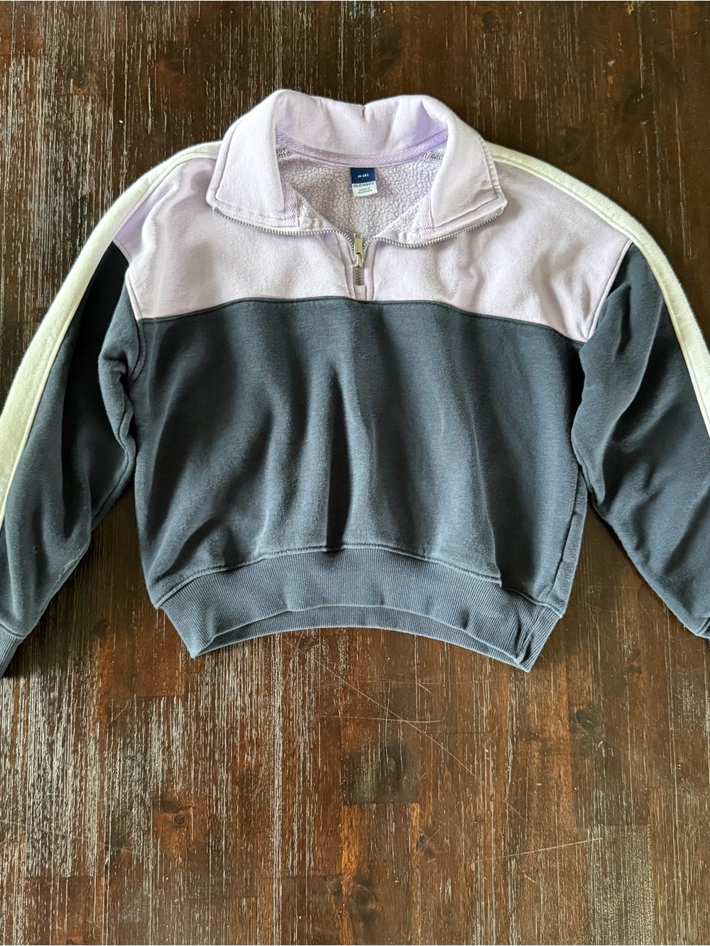 Old Navy Lavender and Gray Quarter-Zip Sweatshirt with Cream Stripe